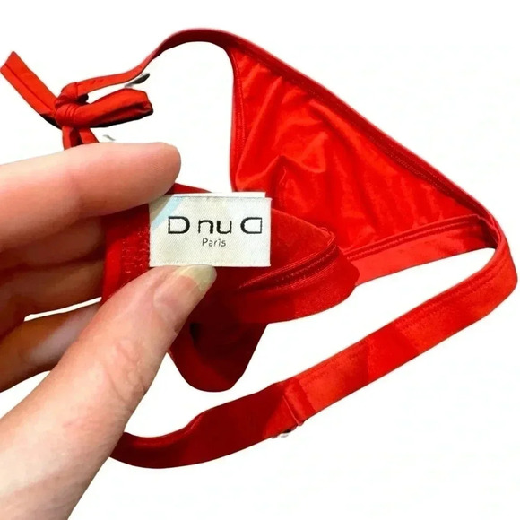DnuD Paris 2 Piece Bikini Swimsuit: Essential Triangle Neck Bra+Panties Scarlet - Picture 8 of 12